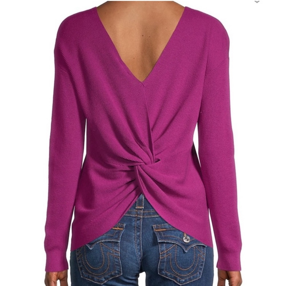 Splendid double v neck twist sweater sz Small, fuschia/bright orchid color